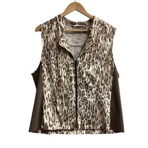 Chico's Animal Print Sleeveless Zip Up Vest‎ Pockets Brown Tan Size Large 12